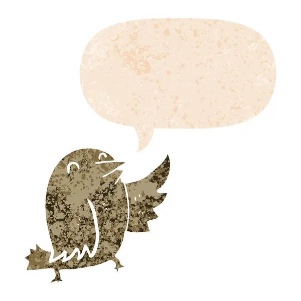 Dibujo animado pájaro y burbuja del habla en estilo texturizado retro — Archivo Imágenes Vectoriales