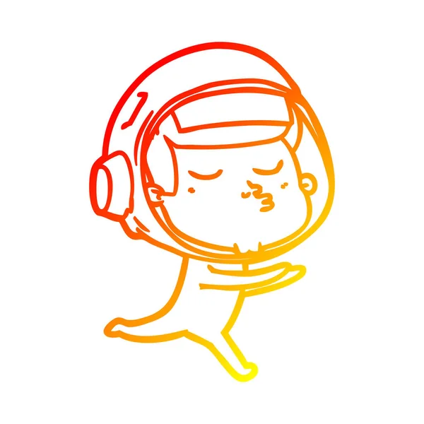 Chaud gradient ligne dessin dessin animé astronaute confiant — Image vectorielle