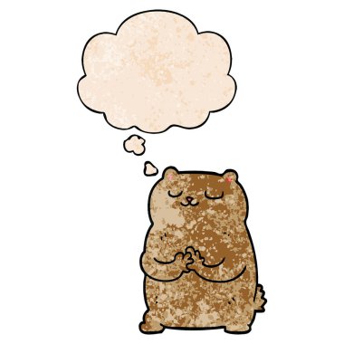 karikatür ayı ve grunge doku desen tarzında düşünce balonu