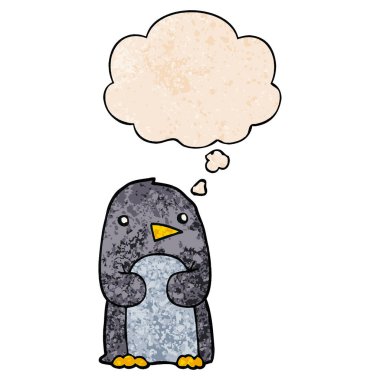 karikatür penguen ve grunge doku desen sty düşünce balonu