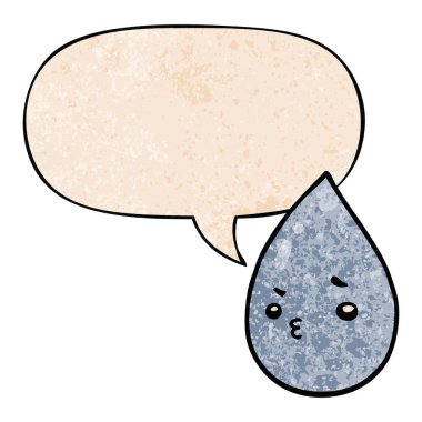 retro doku tarzı karikatür sevimli yağmur damlası ve konuşma balonu