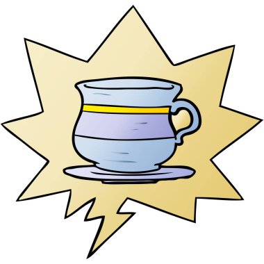 karikatür eski çay bardağı ve konuşma balonu pürüzsüz degrade tarzında