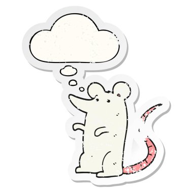 bir sıkıntılı yıpranmış etiket olarak karikatür sıçan ve düşünce balonu
