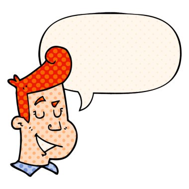 çizgi roman tarzında karikatür mutlu adam ve konuşma balonu