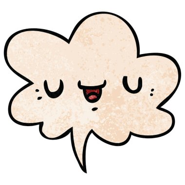 retro doku tarzında mutlu karikatür yüz ve konuşma balonu