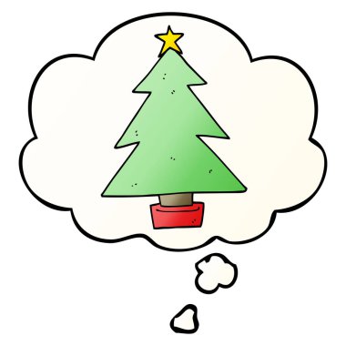 karikatür noel ağacı ve pürüzsüz degrade sty düşünce balonu