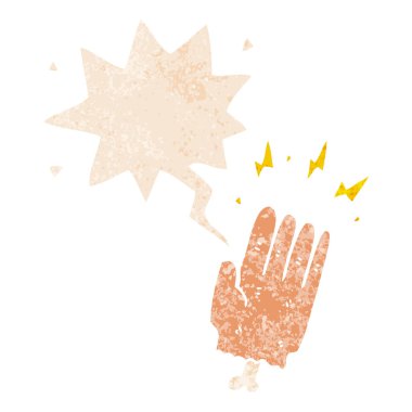 retro t karikatür sihirli halloween zombi el ve konuşma balonu