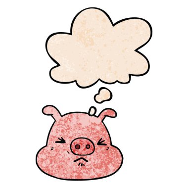 karikatür kızgın domuz yüz ve grunge doku patt düşünce balonu