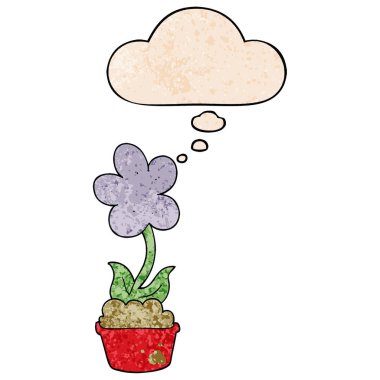 sevimli karikatür çiçek ve grunge doku desen düşünce balonu