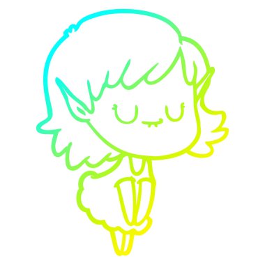 soğuk degrade çizgi çizim mutlu karikatür elf kız elbise giyiyor