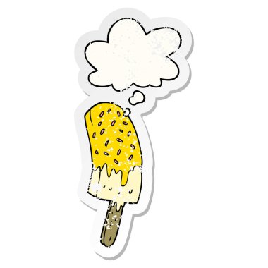 karikatür dondurma lolly ve sıkıntılı bir yıpranmış olarak kabarcık düşünce 