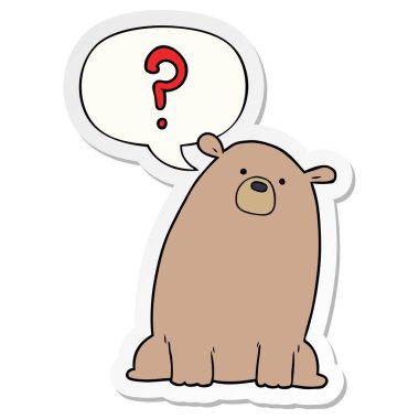 karikatür meraklı ayı ve konuşma balonu etiket