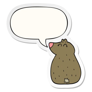 sevimli karikatür ayı ve konuşma kabarcık etiket