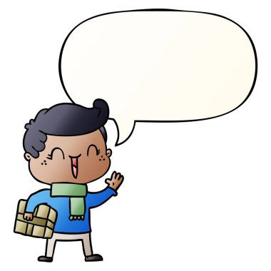 düzgün degrade tarzında karikatür gülen çocuk ve konuşma balonu