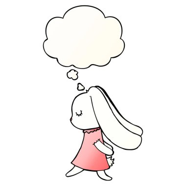 sevimli karikatür tavşan ve pürüzsüz degrade tarzında kabarcık düşünce