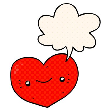 çizgi roman tarzında kalp çizgi film karakteri ve konuşma balonu