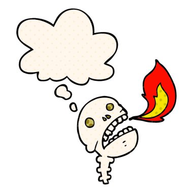 çizgi film ürkütücü halloween kafatası ve çizgi roman da kabarcık düşünce 