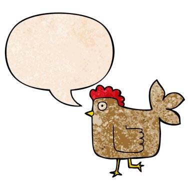 retro doku tarzında karikatür tavuk ve konuşma balonu