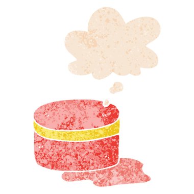 retro dokulu s karikatür güzellik losyon küvet ve düşünce balonu