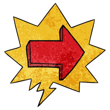 retro doku tarzında karikatür işaret ok ve konuşma balonu