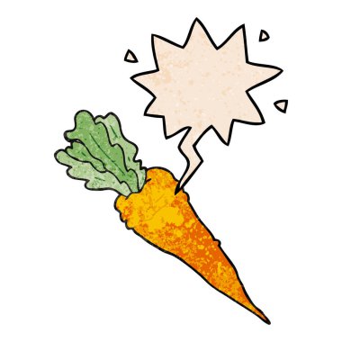 retro doku tarzında karikatür havuç ve konuşma balonu