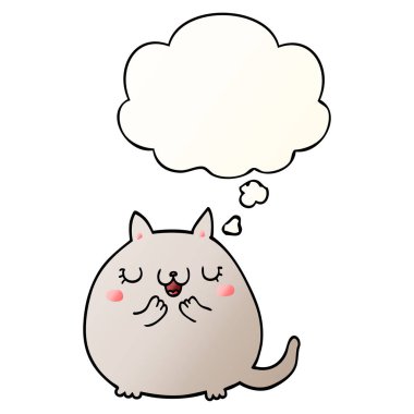 karikatür sevimli kedi ve pürüzsüz degrade tarzında kabarcık düşünce