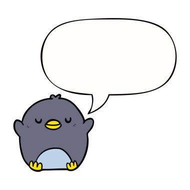 sevimli karikatür penguen ve konuşma balonu