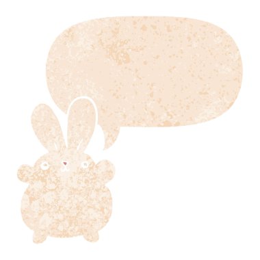 retro dokulu tarzısevimli karikatür tavşan ve konuşma balonu