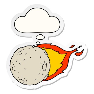 karikatür göktaşı ve baskılı bir etiket olarak kabarcık düşünce