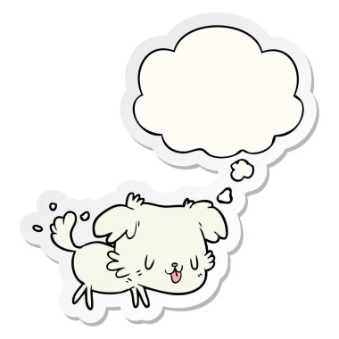 karikatür köpek ve baskılı bir etiket olarak kabarcık düşünce