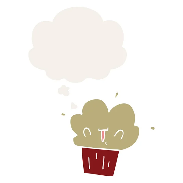 Cupcake dessin animé et bulle de pensée dans un style rétro — Image vectorielle