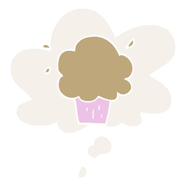 Cupcake dessin animé et bulle de pensée dans un style rétro — Image vectorielle