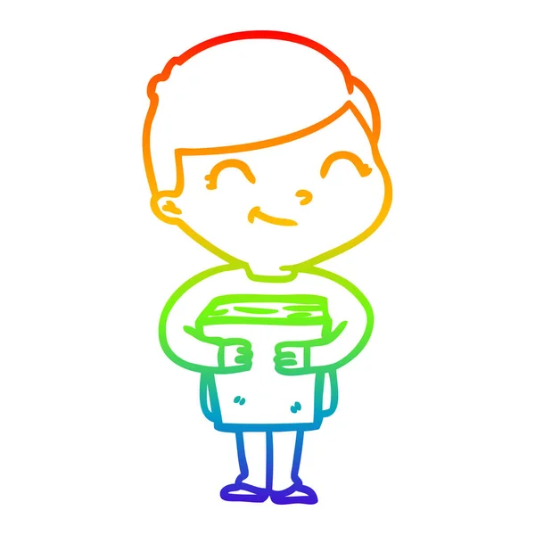 Rainbow gradient ligne dessin dessin animé garçon sourire — Image vectorielle