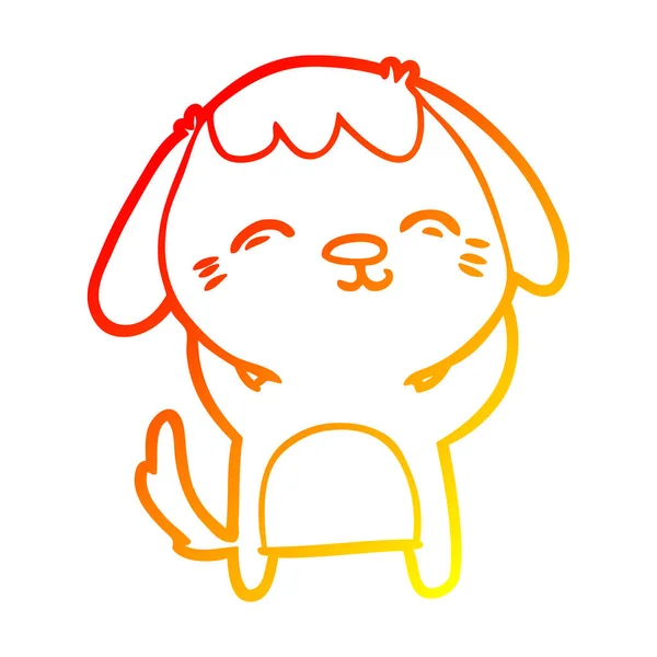 Warm gradient line drawing happy cartoon dog — Stock Vector