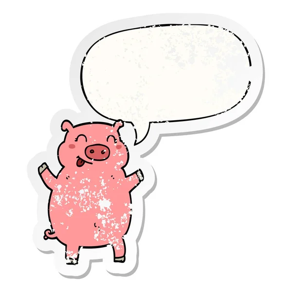 Kreskówka świnia i naklejka bańka przykressed — Wektor stockowy