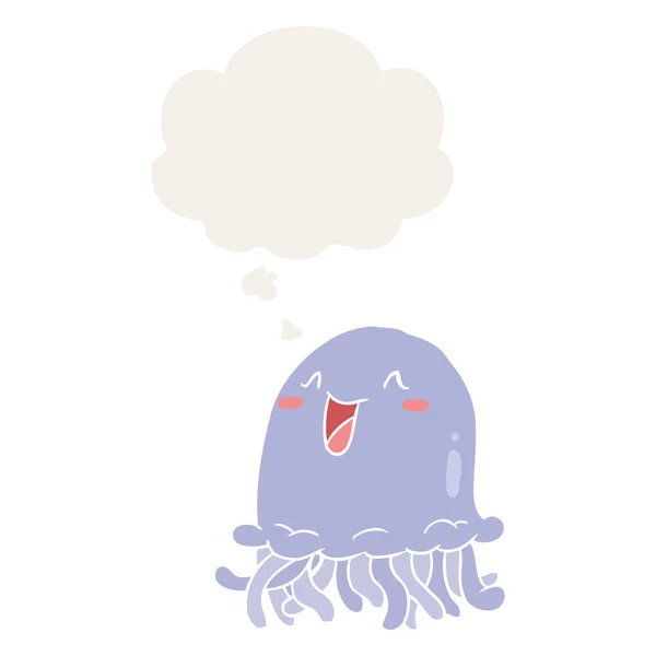 Cartoon Jellyfish i myśli bańka w stylu retro — Wektor stockowy