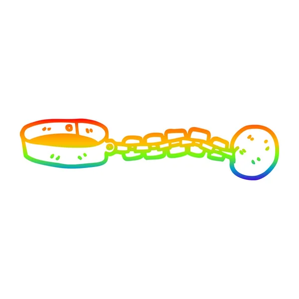 Línea de gradiente arco iris dibujo de dibujos animados de la bola y la cadena — Vector de stock