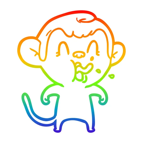 Rainbow gradient ligne dessin fou dessin animé singe — Image vectorielle