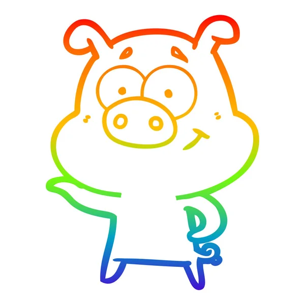 Regenboog gradiënt lijntekening cartoon varken wijzen — Stockvector
