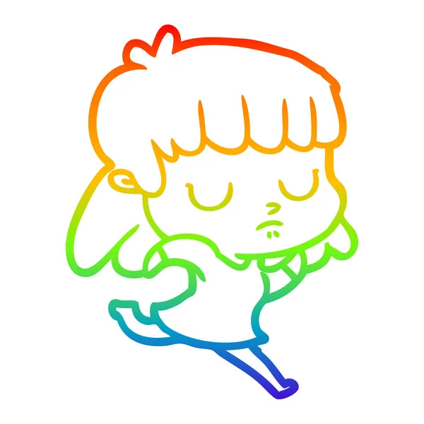 Rainbow gradient ligne dessin dessin animé femme indifférente courir — Image vectorielle