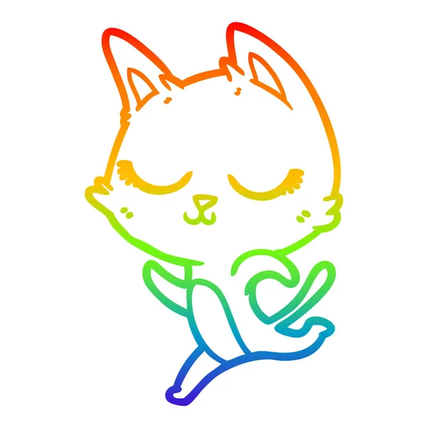 Regenbogen-Gradienten-Linie zeichnet ruhigen Cartoon-Katze — Stockvektor