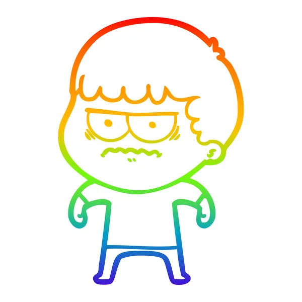 Rainbow gradient line drawing cartoon annoyed man — Stock Vector