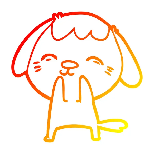 Warme kleurovergang lijntekening gelukkig cartoon hond — Stockvector