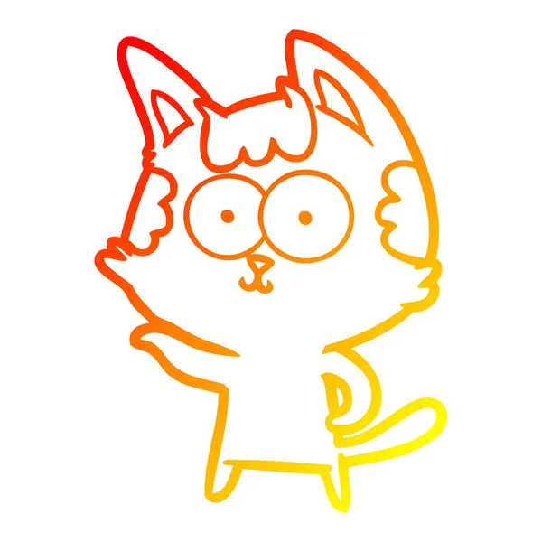 Línea de gradiente caliente dibujo feliz gato de dibujos animados — Vector de stock