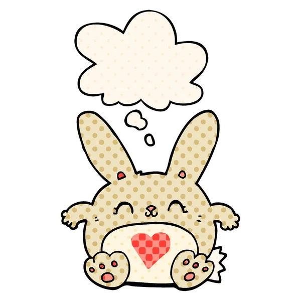 Söt tecknad kanin med kärlek hjärta och tankebubbla i Comic — Stock vektor