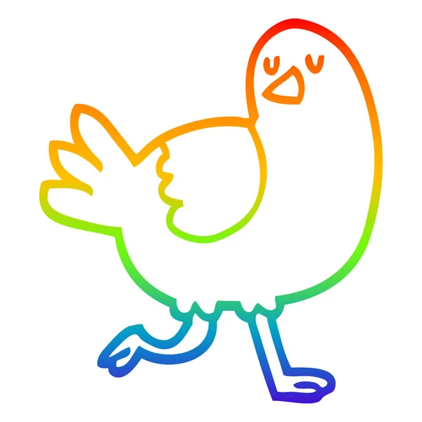 Regenbogengradienten Linie Zeichnung Cartoon Vogel läuft — Stockvektor