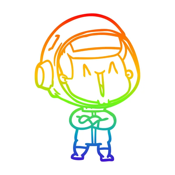 Arco-íris linha gradiente desenho feliz cartoon astronauta —  Vetores de Stock