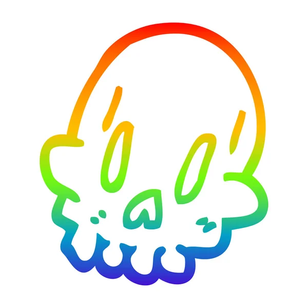 虹のグラデーションライン描画漫画不気味な奇妙な頭蓋骨 — ストックベクタ