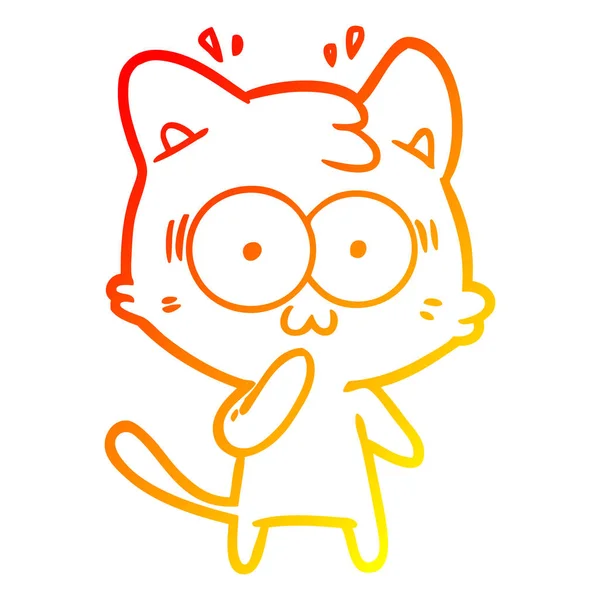 Línea de gradiente caliente dibujo dibujos animados sorprendido gato — Vector de stock