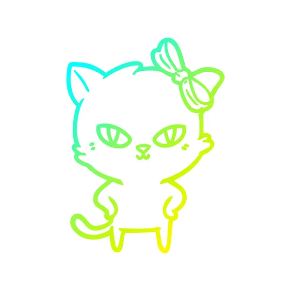 Froid dégradé ligne dessin mignon dessin animé chat — Image vectorielle